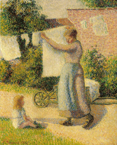 Woman Hanging Laundry by Camille Pissarro