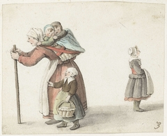 Vrouw met twee kinderen in een draagmand by Gesina ter Borch