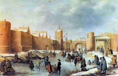 Winter Scene with Skaters on a Town Moat by Barent Avercamp