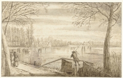 Wintergezicht met schaatsenrijders aan de Vecht by Abraham Rutgers