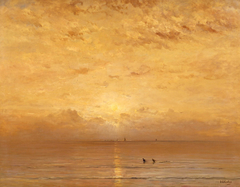 Zonsondergang met garnalenvissers by Hendrik Willem Mesdag