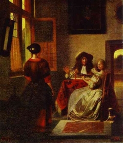 A Couple Making Music at a Table, with a Serving Girl by Pieter de Hooch