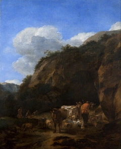 A Hilly Landscape with Herdsmen, Cattle and Sheep by Nicolaes Pieterszoon Berchem