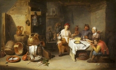 A Poor Company at Table in a Rustic Kitchen (Le petit chaudron) by Willem van Herp