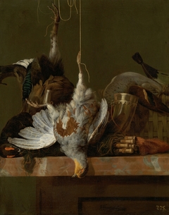 A Still Life with Dead Partridge, Pheasant, and Hunting Gear by Hendrick Fromantiou