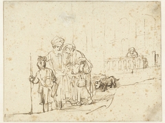 Abraham zendt Hagar en Ismael weg by Rembrandt