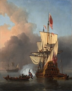 An English Warship Firing a Salute by Willem van de Velde the Younger