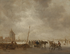 Bevroren rivier met schaatsers by Jan van Goyen