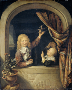 Children with a mousetrap by Domenicus van Tol