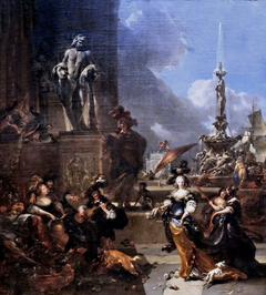 Concert in a mediterranean harbour by Nicolaes Pieterszoon Berchem