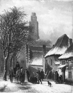 Een stadsgezicht bij winter by Cornelis Springer