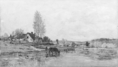 Farm on the Bank of a River by Charles-François Daubigny