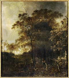 Forest landscape with huntsmen by Jan Looten