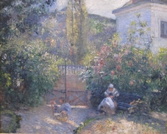 Garden at L'Hermitage, the 'Red House', Pontoise by Camille Pissarro