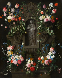 Garland of Flowers surrounding a Sculpture of the Virgin Mary by Daniel Seghers