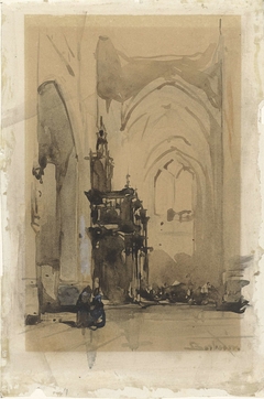 Gezicht op het oxaal van de Sint-Janskathedraal te 's-Hertogenbosch by Johannes Bosboom