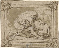 Hercules in gevecht met de Nemische leeuw by Leonello Spada