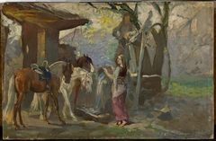 Horses at the waterhole, sketch by Wacław Pawliszak