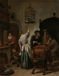 Interior with a Woman Feeding a Parrot, Known as ‘The Parrot Cage’ by Jan Havicksz. Steen