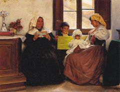 Italian Interior. Two Women and two Children at a Window by Kristian Zahrtmann