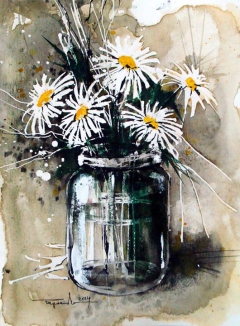 Jar with daisies by Mugur Popa