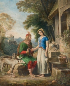 King Charibert I offering his ring to Theodogilda by J D Lascours