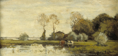 Koeien aan een plas by Théophile de Bock