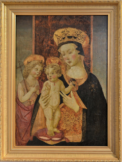 La Vierge couronnée, l'enfant Jésus et Saint Jean-Baptiste by Master of San Miniato