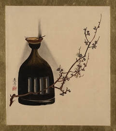 Lacquer Paintings of Various Subjects: Plum Branch with Oil Lamp by Shibata Zeshin