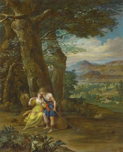 Landscape with shepherd couple by Eglon van der Neer