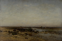 Landscape with swamp and figural staff (Sea coast near Villerville) by Eugen Jettel