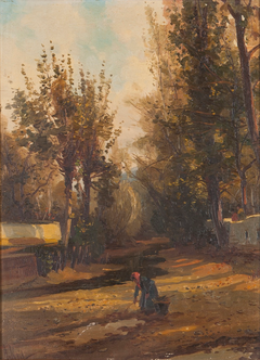 Landscape with trees and figure by Alfredo Keil