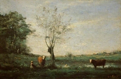 Landscape with Two Cows by Jean-Baptiste-Camille Corot