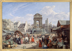 Le Marché et la fontaine des Innocents by John James Chalon