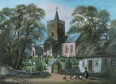 Llanbadarn Church and 'Black Lion' Inn by Alfred Worthington