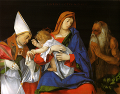 Madonna with Child between Sts. Flavian and Onuphrius by Lorenzo Lotto