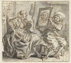 Man houdt zijn vrouw een spiegel voor by Adriaen Pietersz. van de Venne