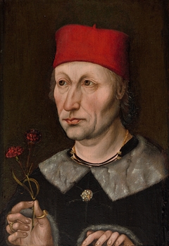 Man in a Red Cap Holding a Carnation by South German