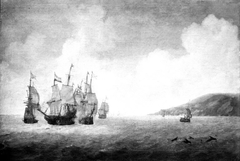 Naval Battle between Dutch and Spanish Ships of the Line by Abraham de Verwer