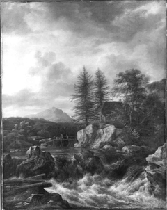 Nordic landscape with waterfall by Jacob van Ruisdael