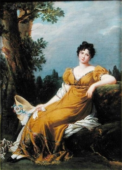 Portrait d'une femme assise dans un paysage by Robert Lefèvre