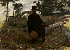 Portrait of the painter Frederik Hendrik Kaemmerer at work, outside by Jacob Maris