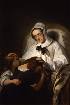 Portret van Cornelia Scheffer-Lamme die haar kleinkinderen zegent by Ary Scheffer