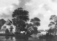 River view with ferry by Salomon Rombouts