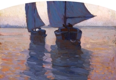 Sailboats at sea. by Jan Małachowski