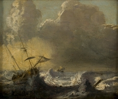 Schepen op zee bij storm by Claes Claesz Wou