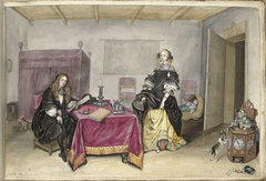 Sijbrant Schellinger en Jenneken ter Borch met twee kinderen in een interieur by Gesina ter Borch