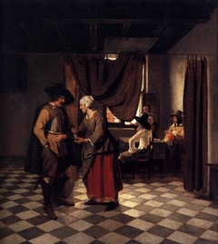 Soldier paying a landlady in an inn by Pieter de Hooch