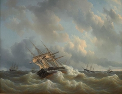 Squadron of Prince Henry of the Netherlands in the Channel during rough weather, 1843 by Petrus Johannes Schotel