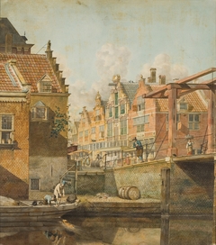 Stadsgezicht met ophaalbrug by Johannes Huibert Prins